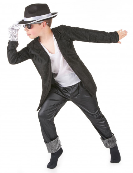 Disfraz negro de estrella del pop para niño 1