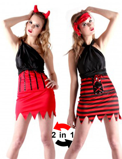 Disfraz reversible de pirata y demonio para mujer Disfraz reversible de pirata y demonio para mujer