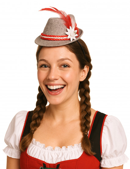 Mini sombrero bávaro gris y rojo para mujer 1