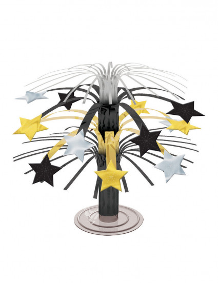 Centro de mesa con estrellas de color oro plateado y negro 19 cm Centro de mesa con estrellas de color oro plateado y negro 19 cm