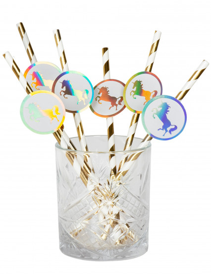 6 Pajitas de cartón Unicornio Holo 20 cm 2