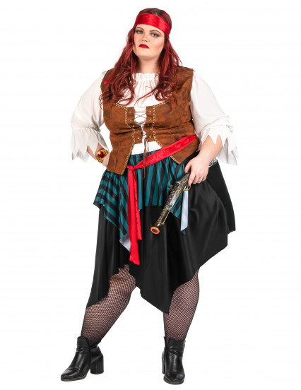 Disfraz pirata rayado azul y negro mujer talla grande 4