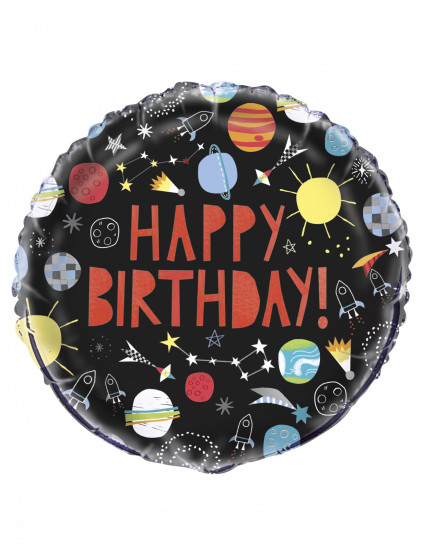 Globo de aluminio Happy Birthday universo negro 45 cm 1