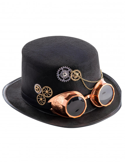 Sombrero de fieltro steampunk con gafas adulto 2
