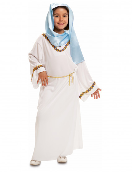 Disfraz Virgen María blanco y azul niña Disfraz Virgen María blanco y azul niña