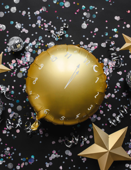 Globo metalizado dorado en forma de reloj 2