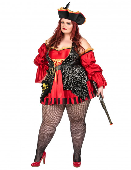 Disfraz de pirata rojo de lujo talla grande para mujer 1