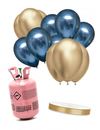 Kit de cilindro de helio con 6 globos azul marino 6 globos dorados y una cinta 1
